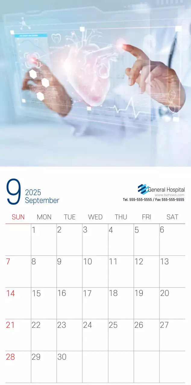 Navy White Simple Hospital Promotional Calendar
