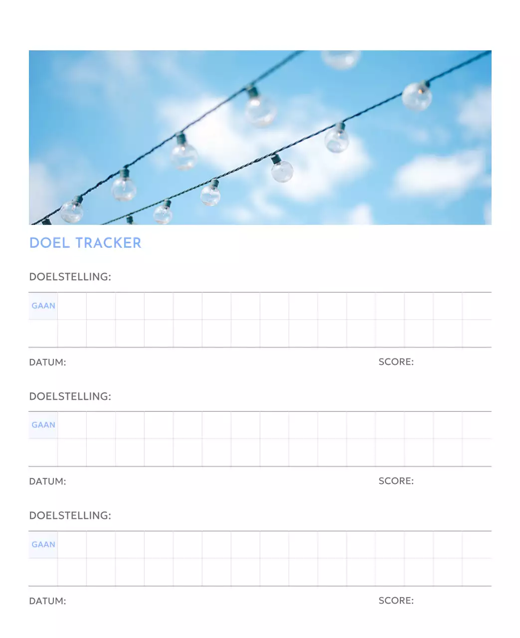 Photo goal tracker kalender met een vleugje blauw