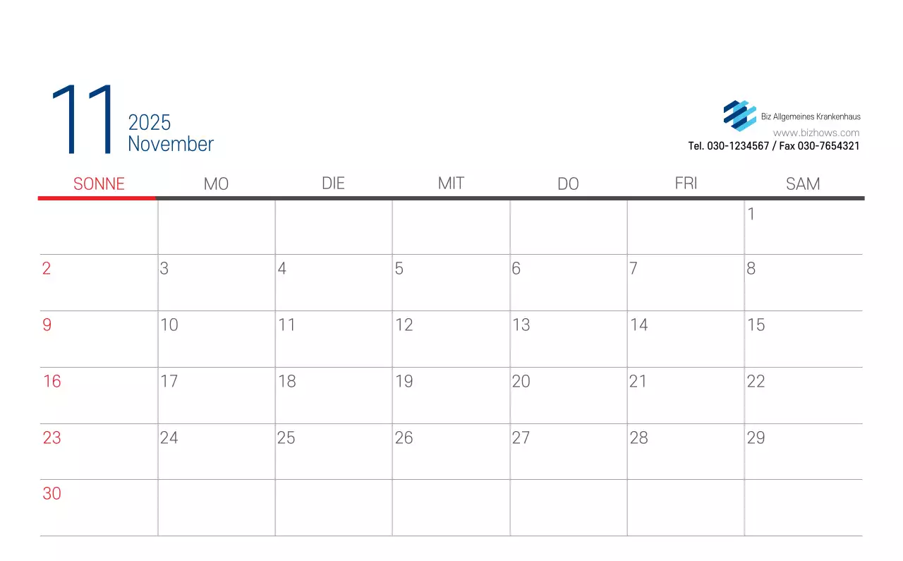 Marineblauer einfacher Krankenhaus-Werbekalender