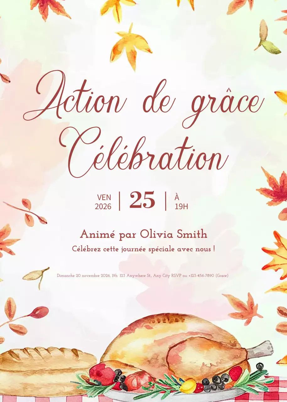 Invitation de Thanksgiving élégante et aquarelle