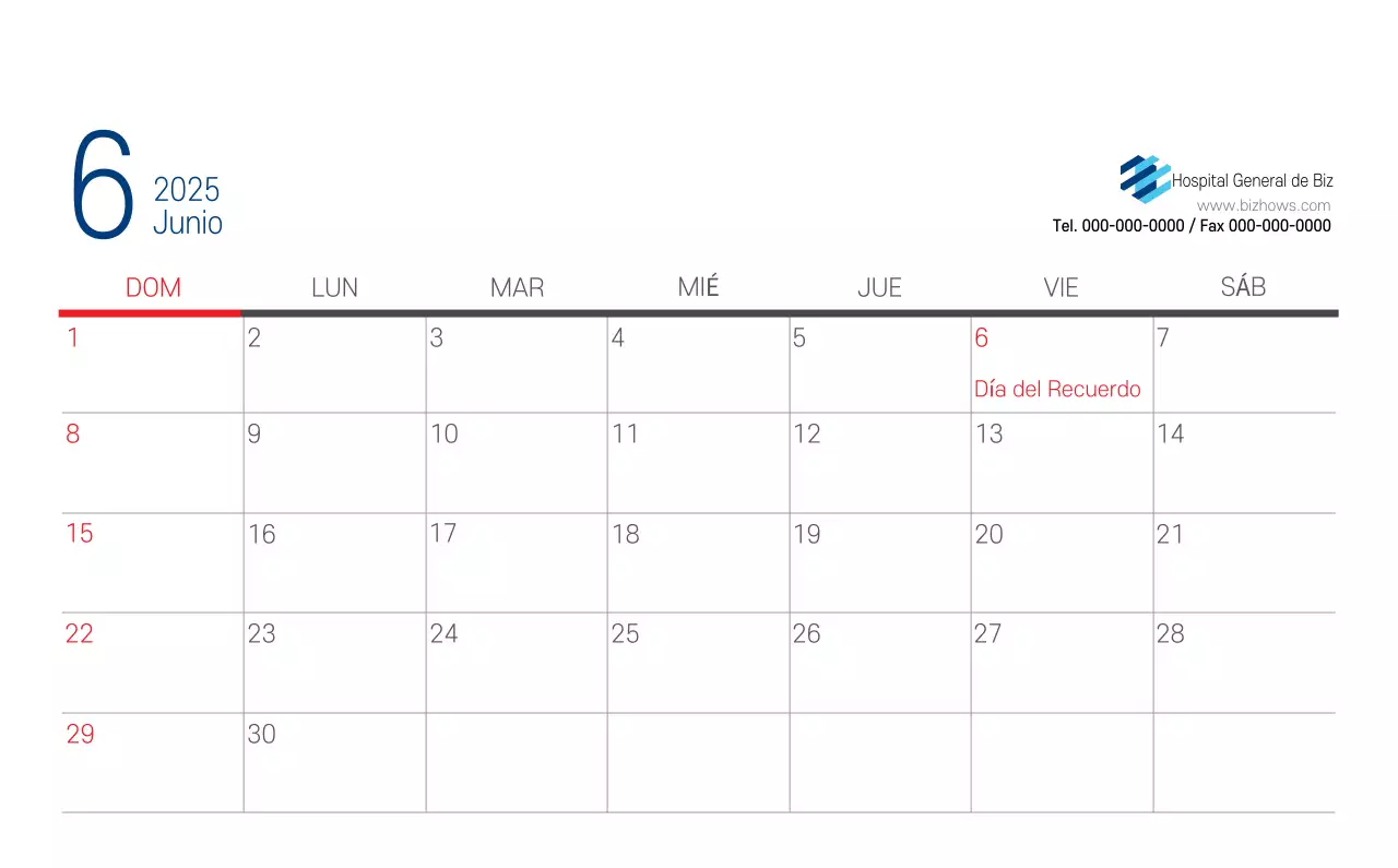 Calendario Promocional Hospital Navy White Simple