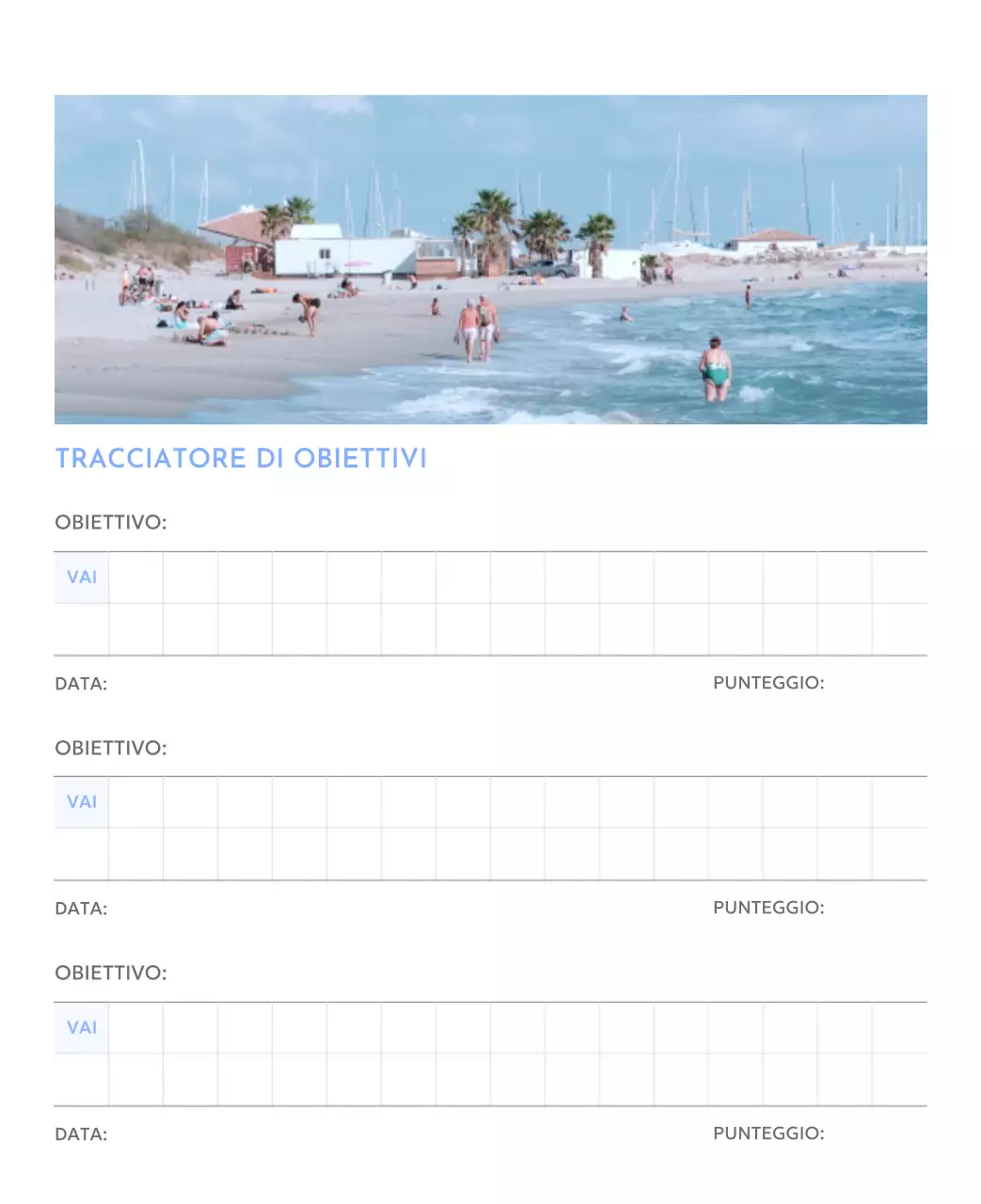 Calendario con foto tracciatore di obiettivi con un tocco di blu