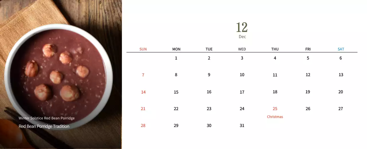 Beige Traditional Food Calendar