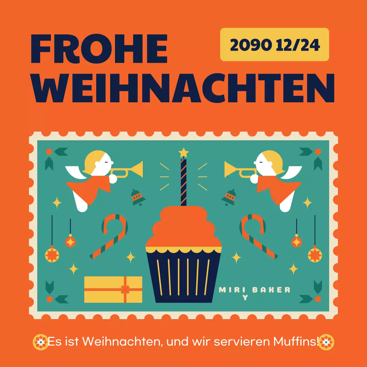 Orange-gelbe Ankündigung einer Weihnachtsveranstaltung für Unternehmen