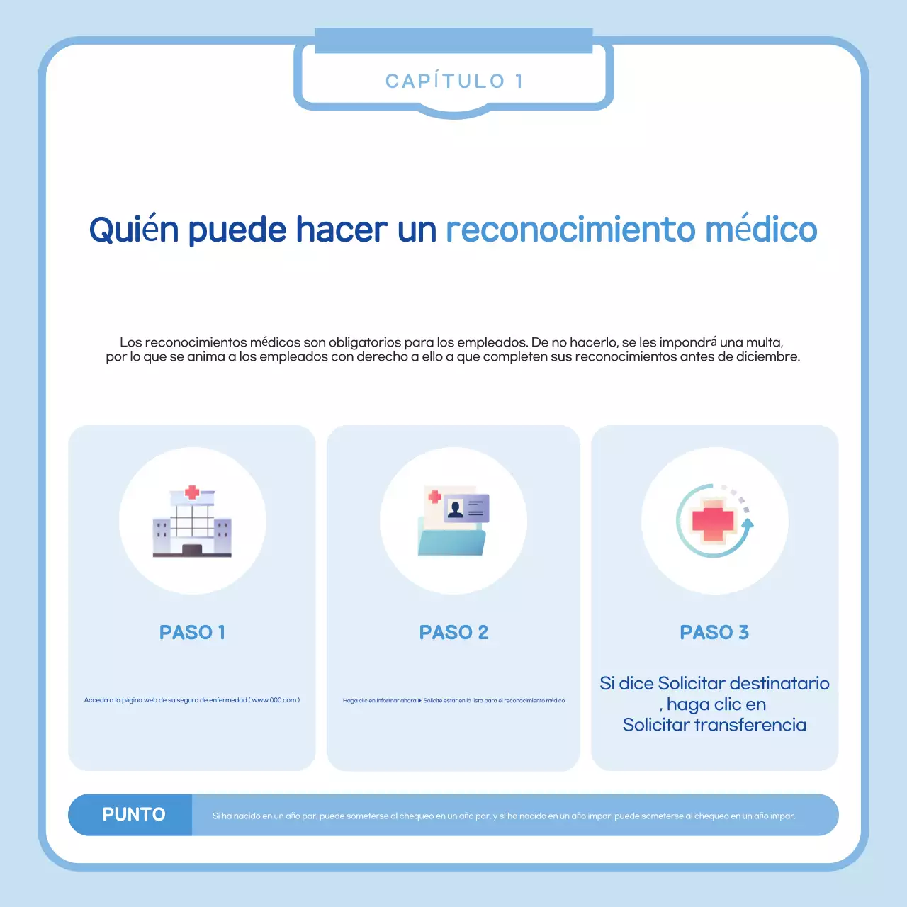 Aviso simple de revisión médica en azul claro