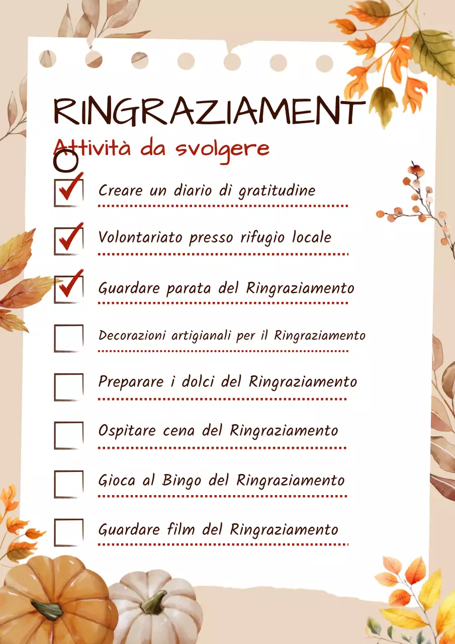 Lista di attività per il Ringraziamento rustica ad acquerello