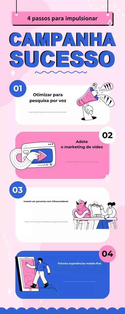 Rosa e azul Guia de ilustração de campanhas de marketing modernas