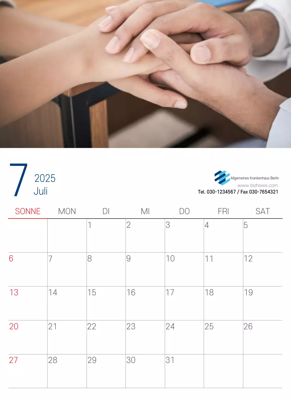 Marineblauer einfacher Krankenhaus-Werbekalender