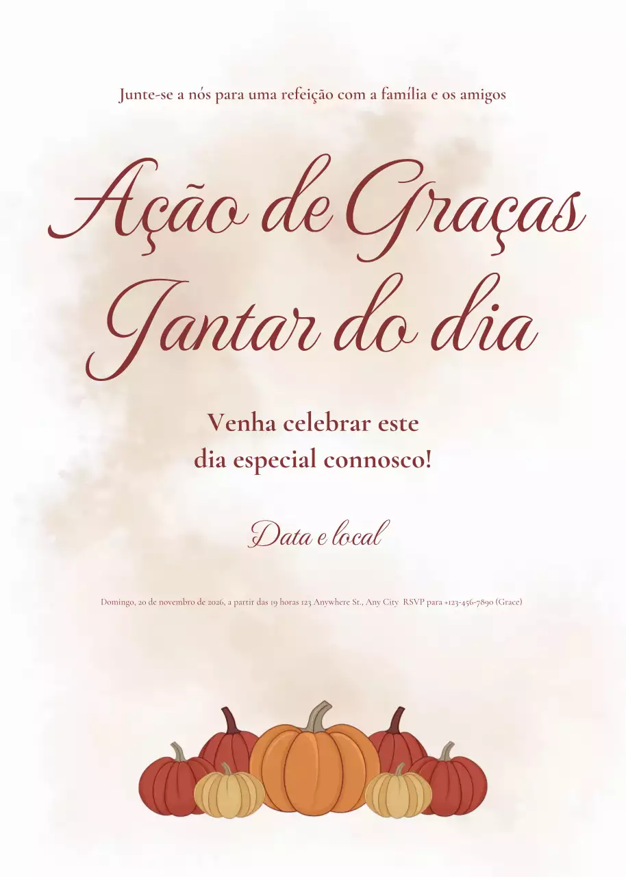 Convite elegante para o jantar de Ação de Graças em creme