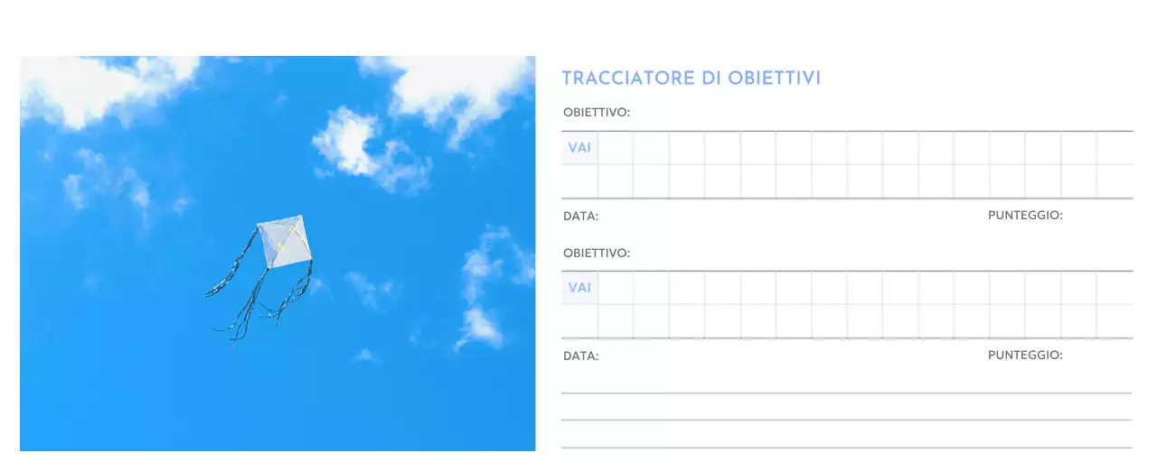 Calendario con foto tracciatore di obiettivi con un tocco di blu