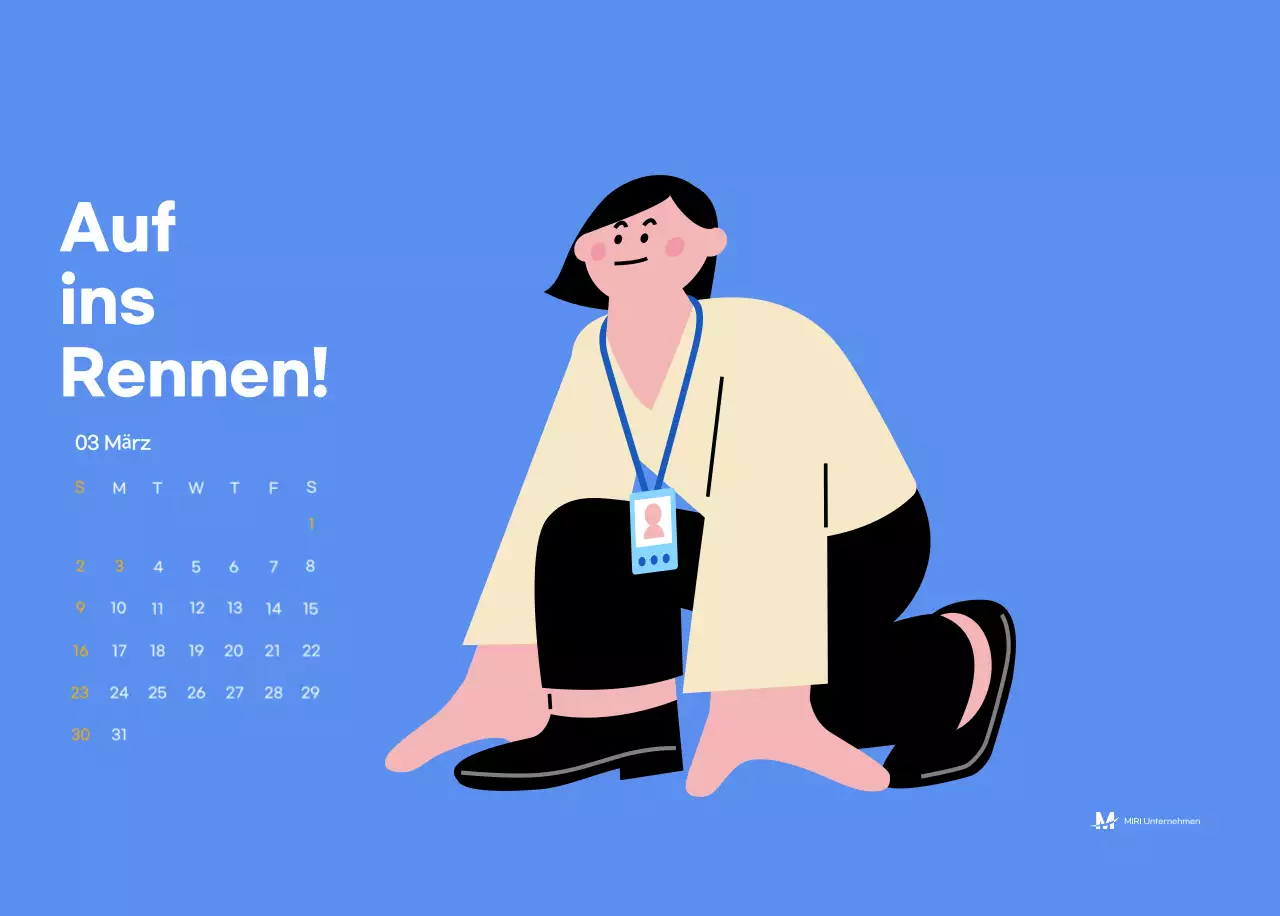 Motivationskalender mit energiegeladenen Illustrationen und positiven Zitaten auf hellblauem Hintergrund