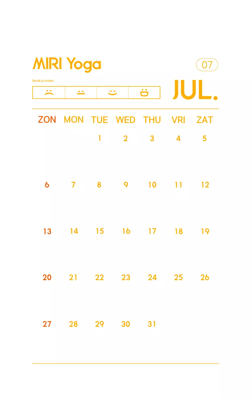 Oranje Minimalistische Yoga Promotiekalender