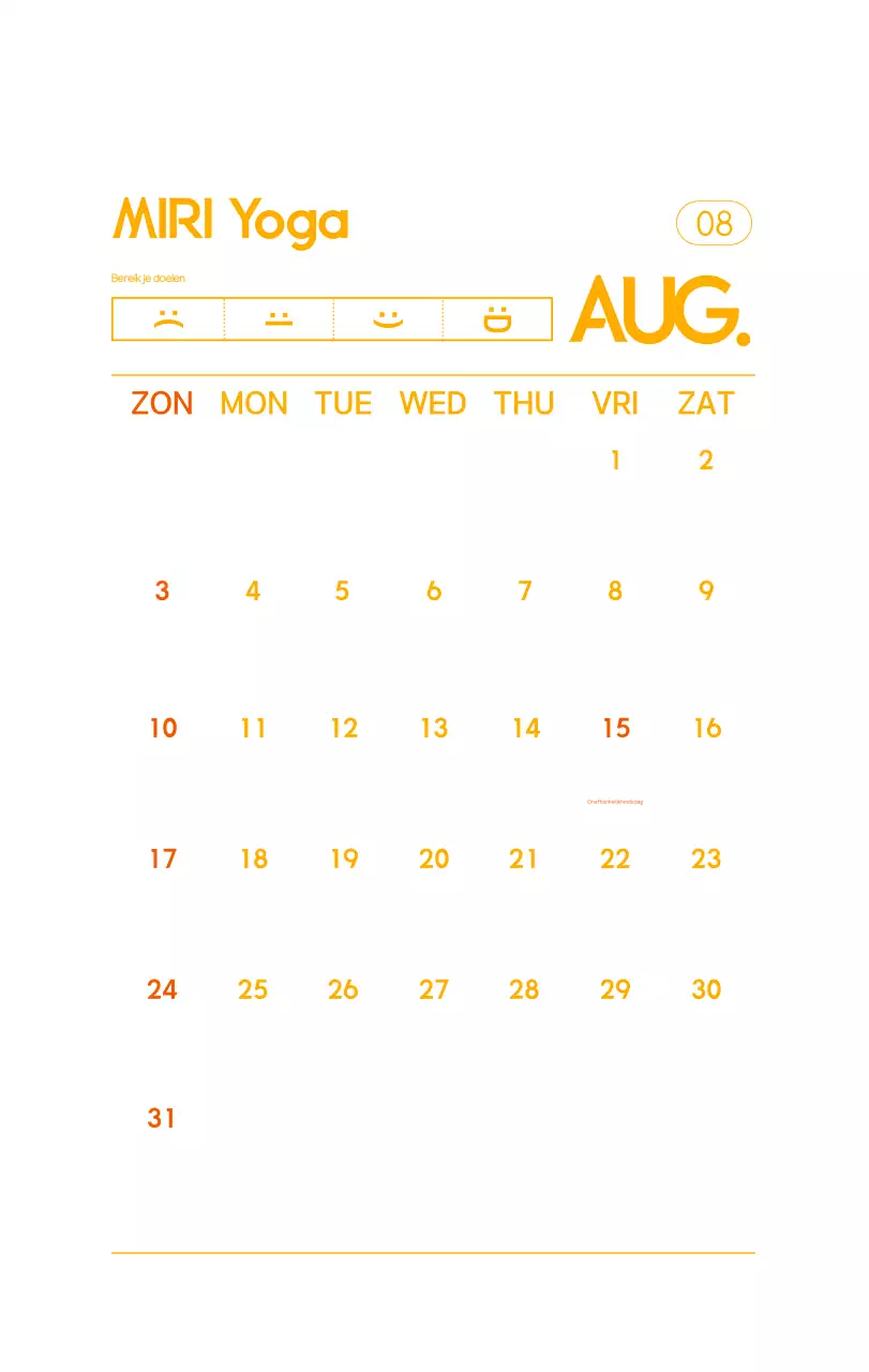 Oranje Minimalistische Yoga Promotiekalender