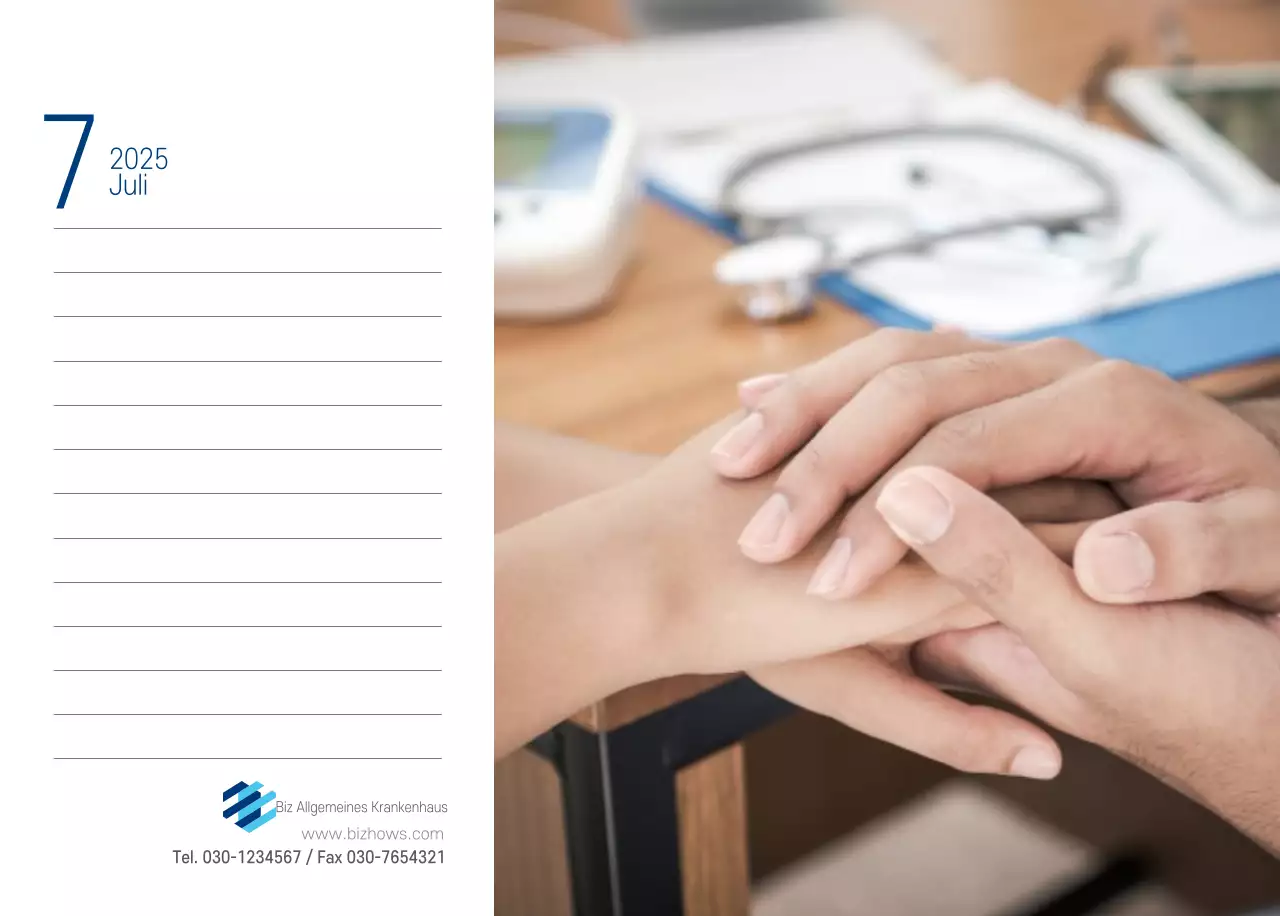 Marineblauer einfacher Krankenhaus-Werbekalender