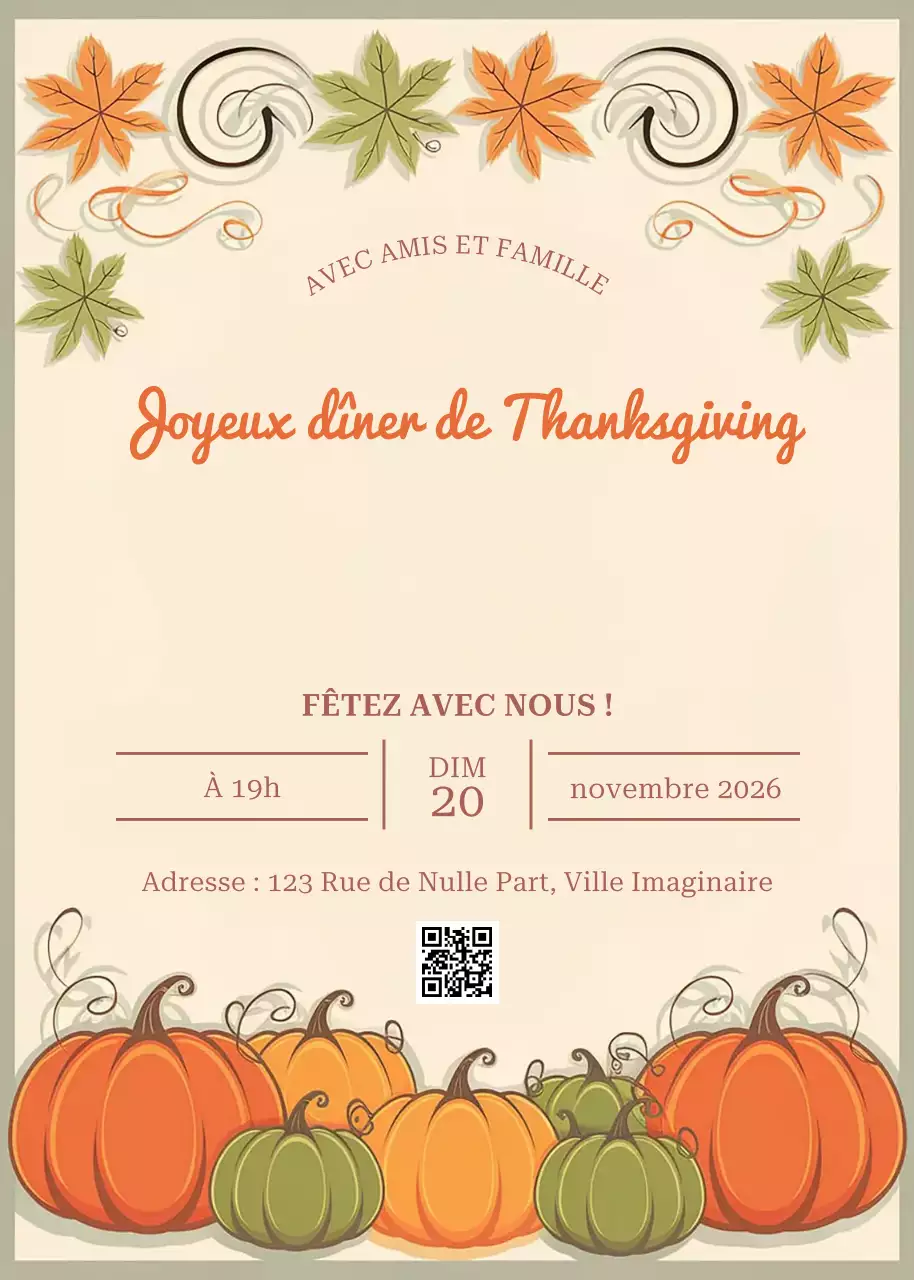 Invitation traditionnelle de Thanksgiving en orange