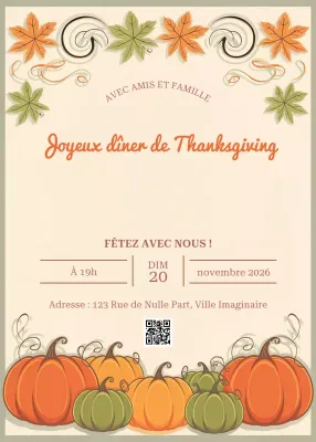 Invitation traditionnelle de Thanksgiving en orange