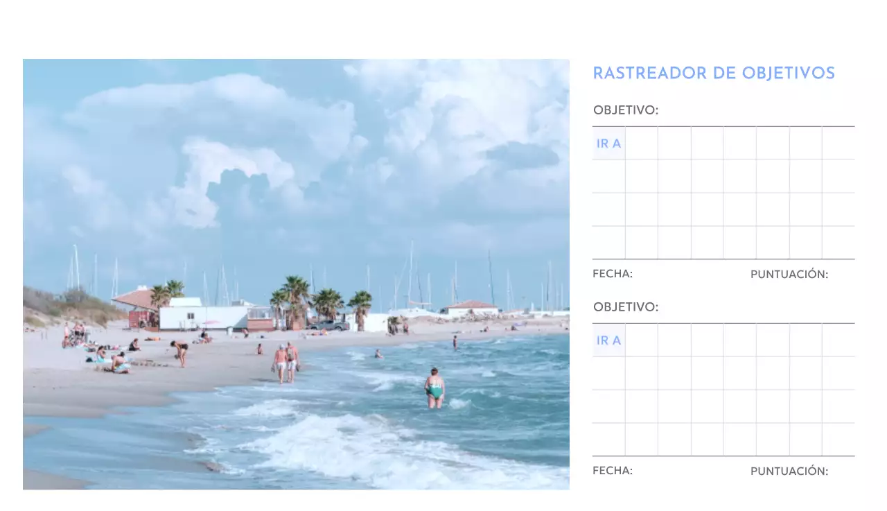 Calendario fotográfico de seguimiento de objetivos con un toque de azul