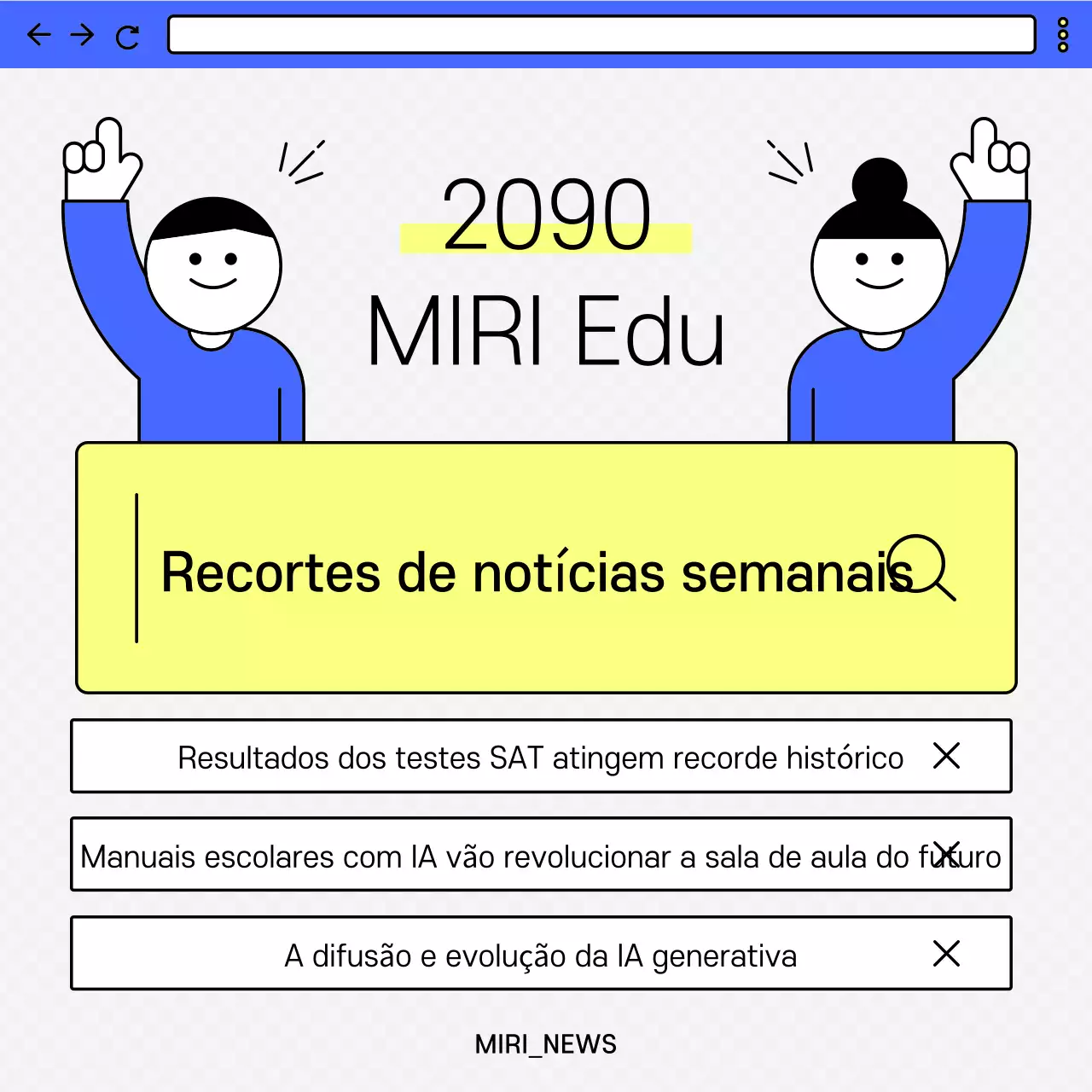 Um boletim noticioso semanal de cor amarela e azul