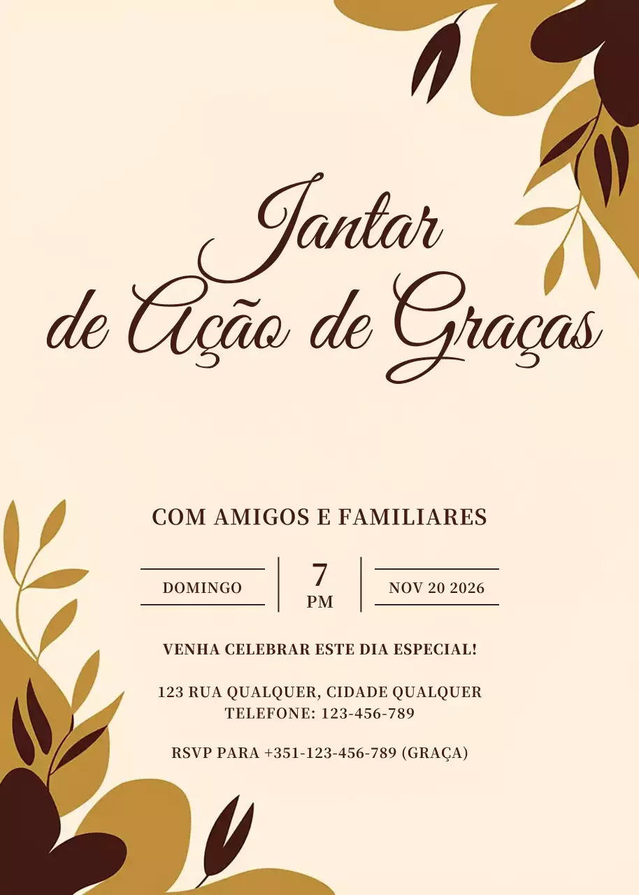 Convite para jantar de ação de graças bege e elegante