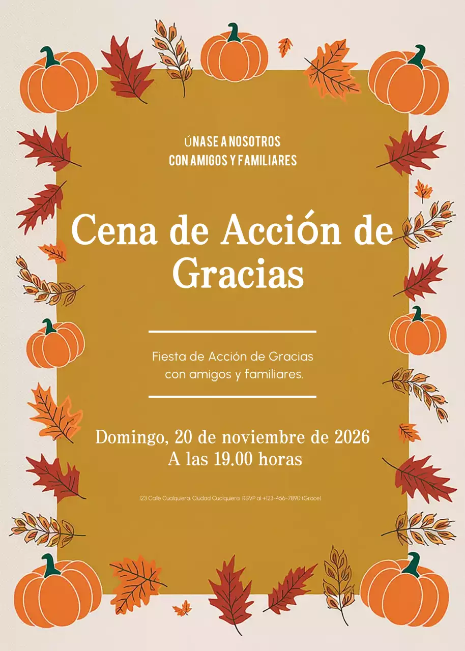 Invitación tradicional naranja de Acción de Gracias