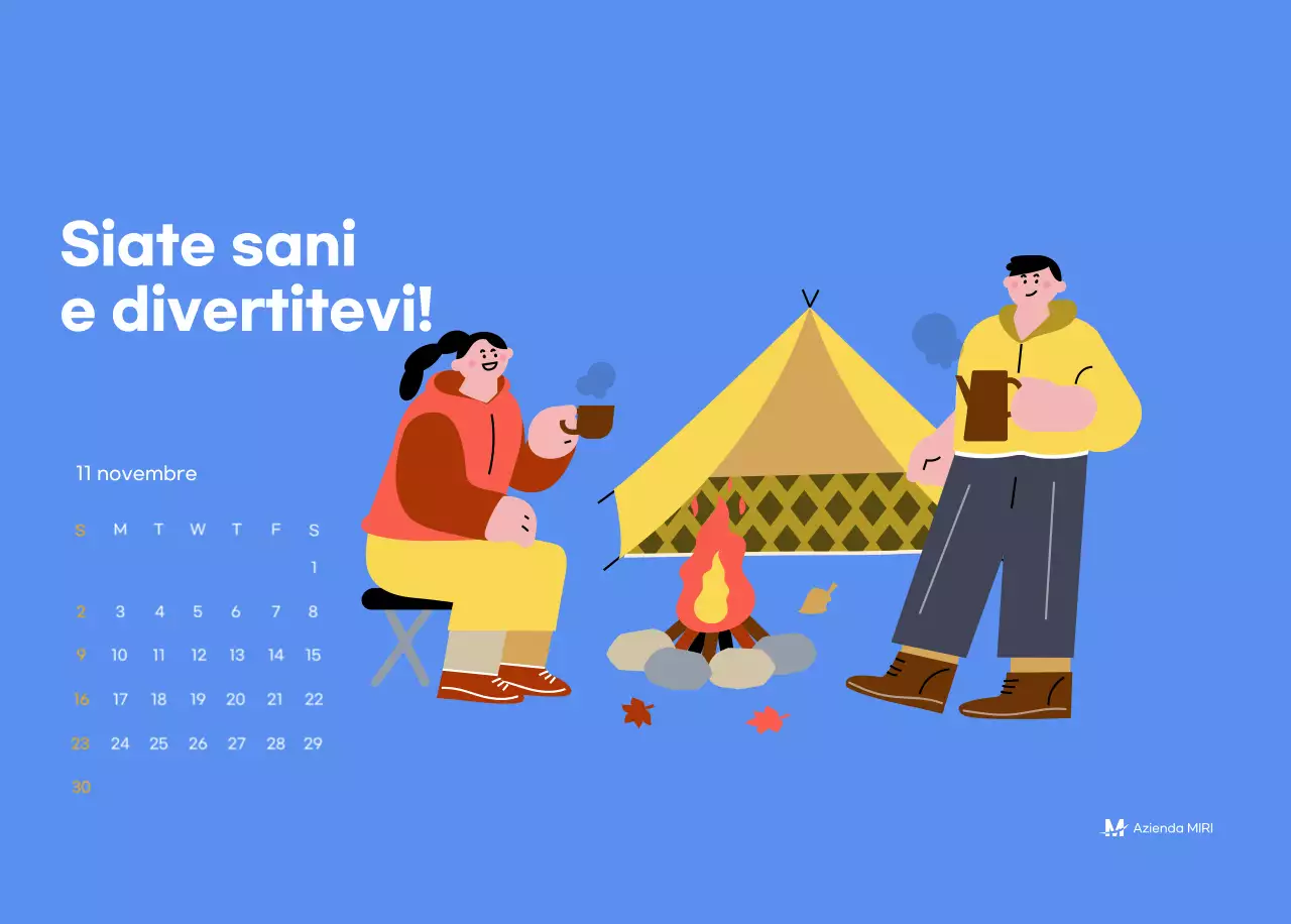 Calendario motivazionale con illustrazioni energetiche e citazioni positive su sfondo azzurro