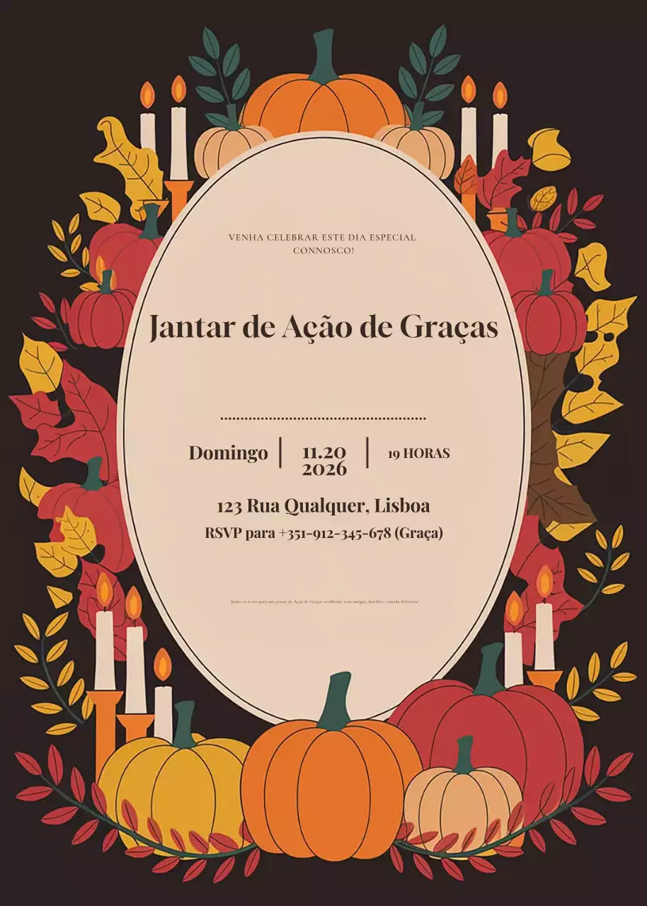 Convite de Ação de Graças tradicional laranja