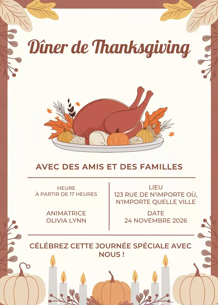 invitation à un dîner traditionnel marron