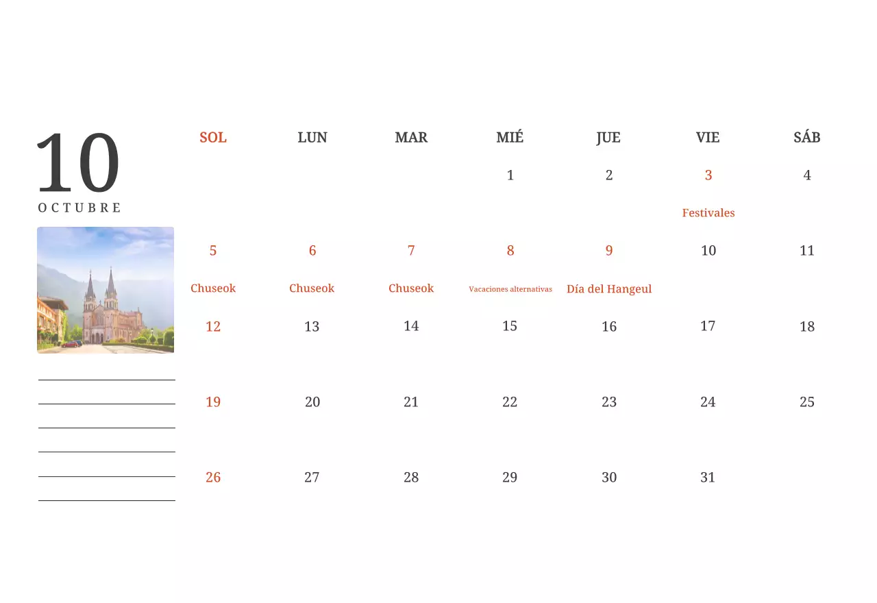 Un calendario conceptual fotográfico con iglesias pintadas en paisajes