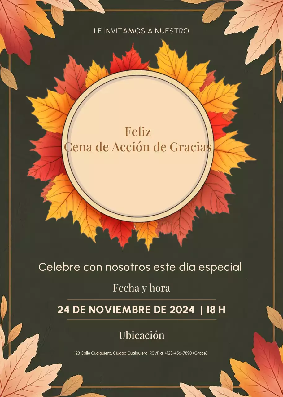 invitación tradicional naranja de Acción de Gracias