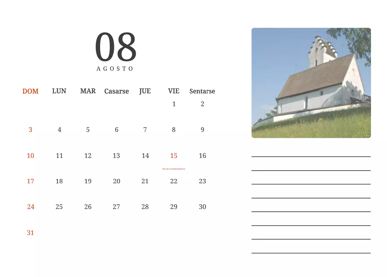 Un calendario conceptual fotográfico con iglesias pintadas en paisajes