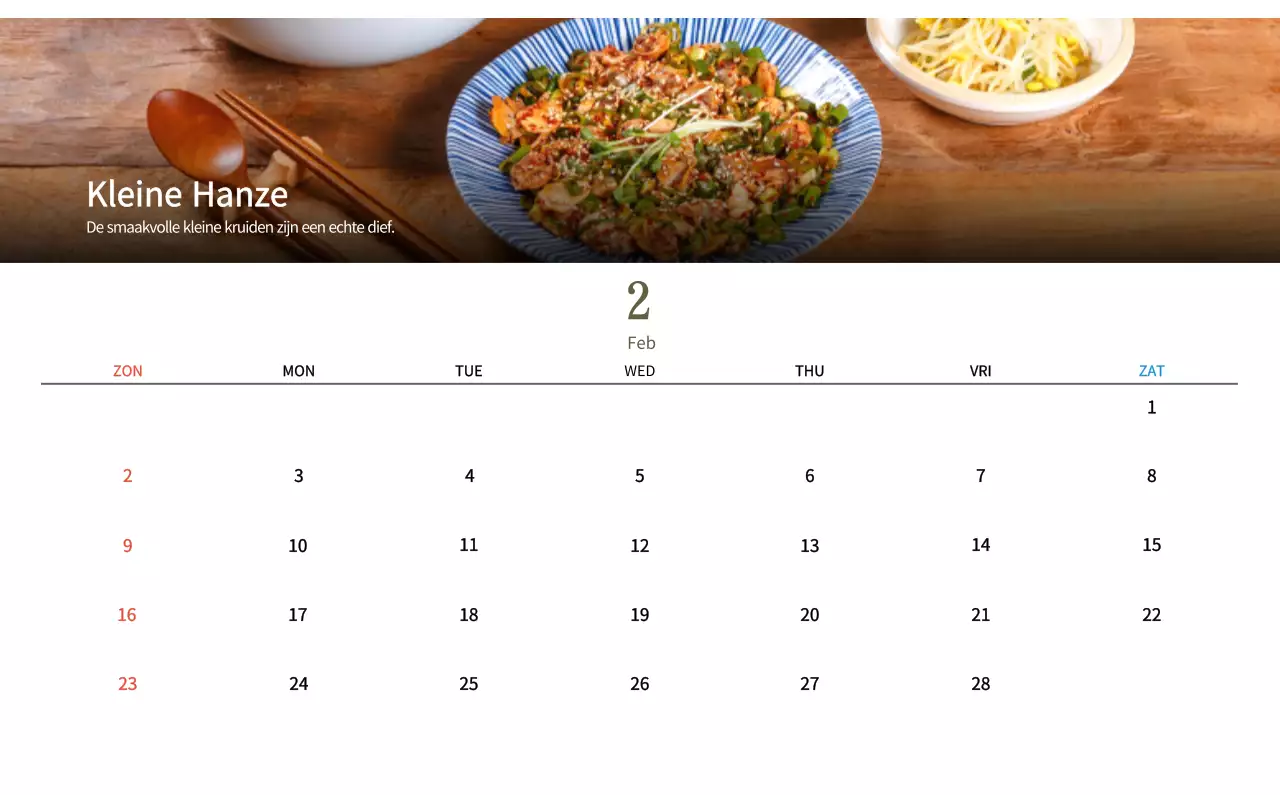 Beige Traditionele Eetkalender