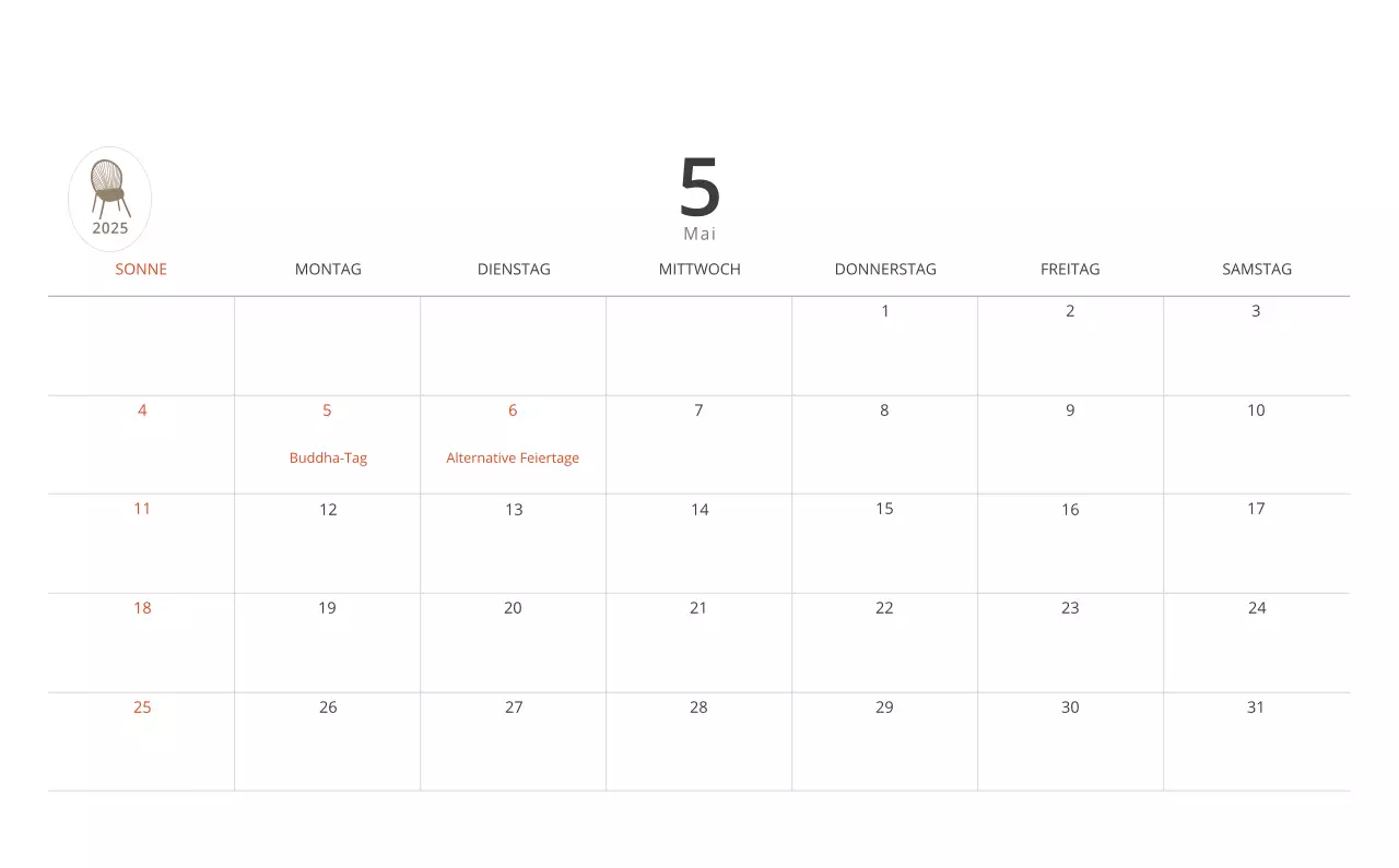 Beigefarbener minimalistischer Innenkalender