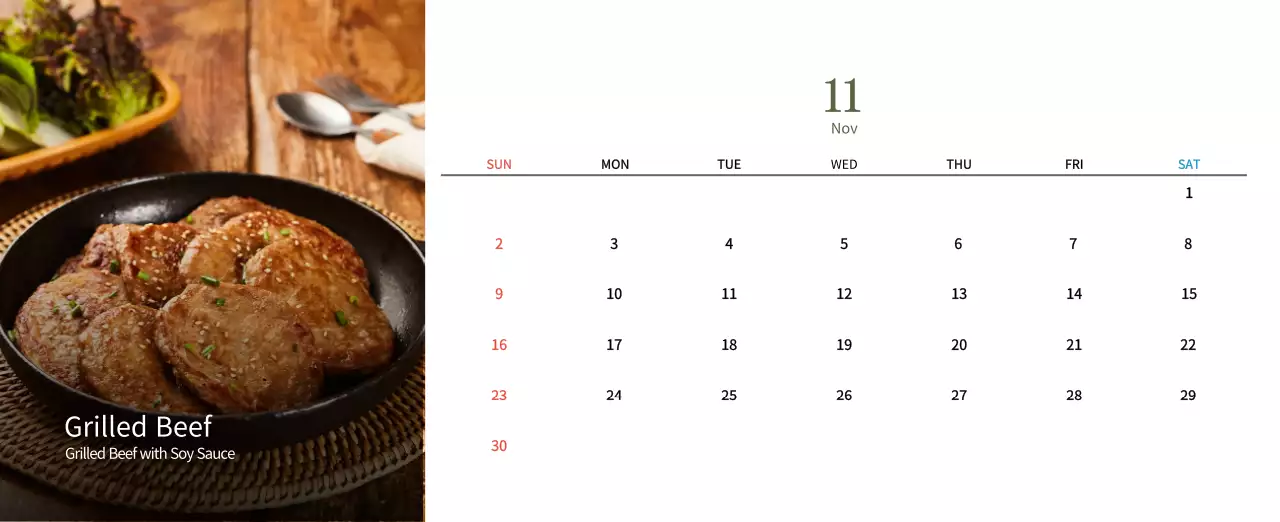 Beige Traditional Food Calendar
