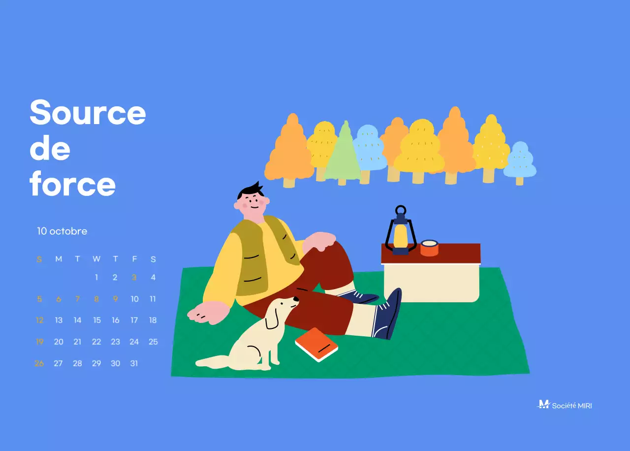 Calendrier de motivation avec des illustrations énergiques et des citations positives sur un fond bleu clair