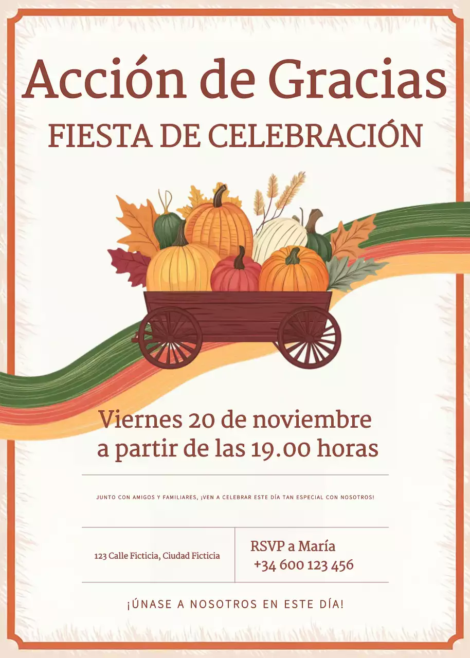 invitación rústica naranja para Acción de Gracias