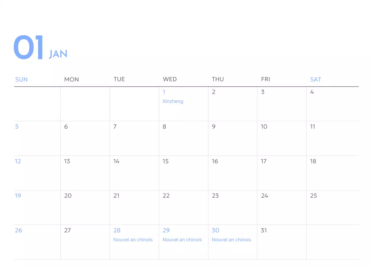 Calendrier photo de suivi des objectifs avec une touche de bleu