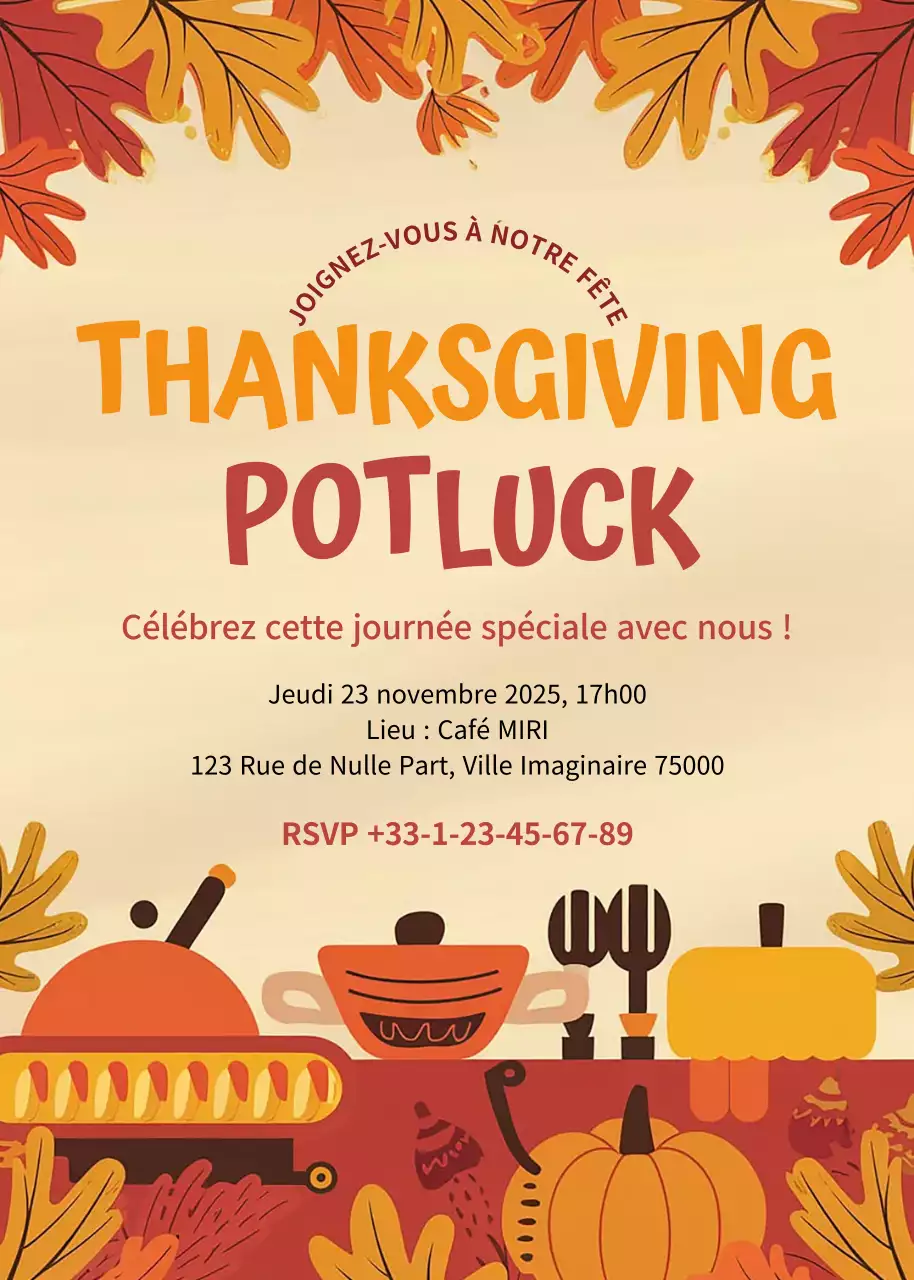Invitation de Thanksgiving rustique orange beige