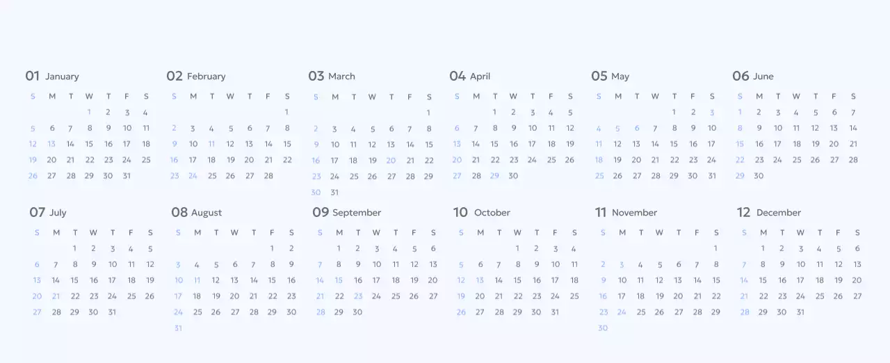 青色が映えるフォトゴールトラッカーカレンダー