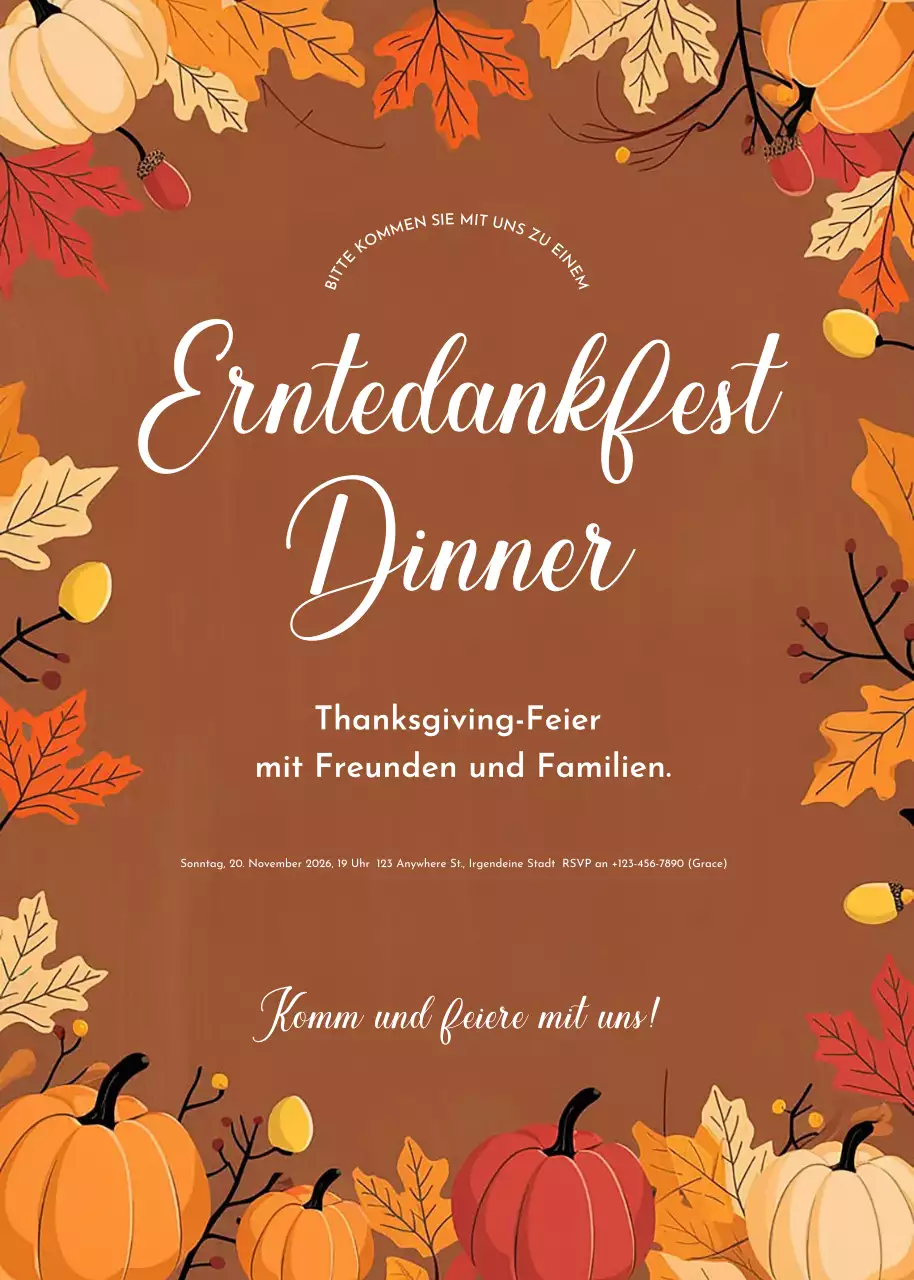 Braun Rustikale Thanksgiving-Einladung