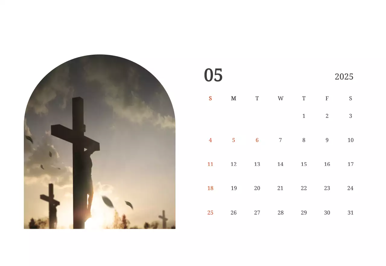 Kalender konsep fotografis yang menampilkan gereja dalam lukisan lanskap