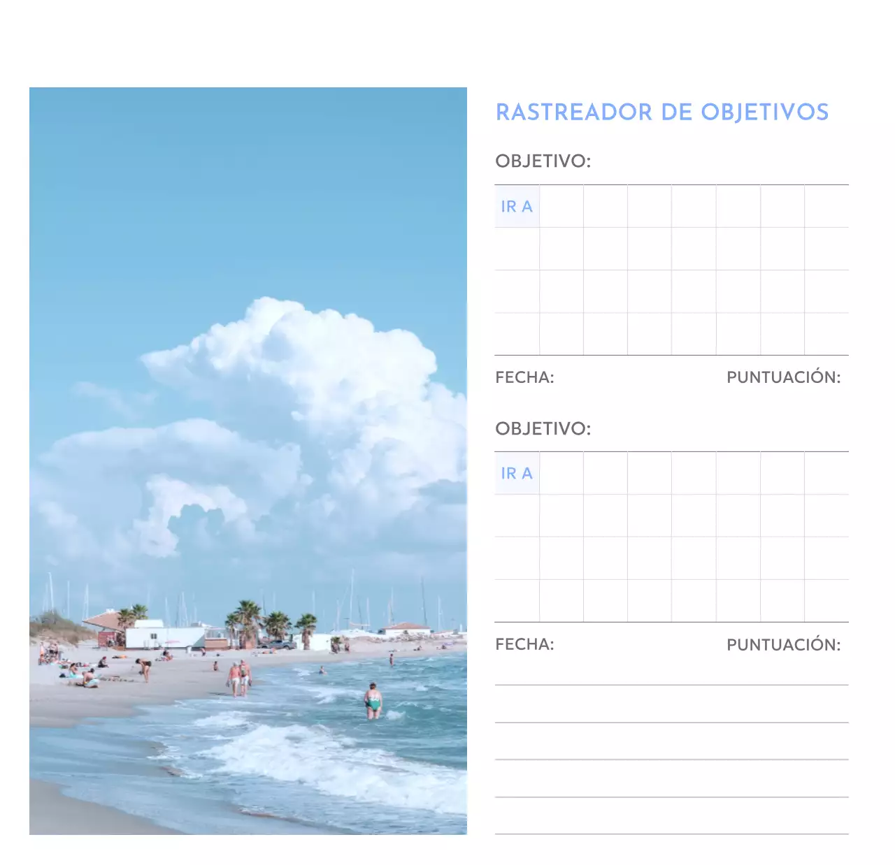 Calendario fotográfico de seguimiento de objetivos con un toque de azul