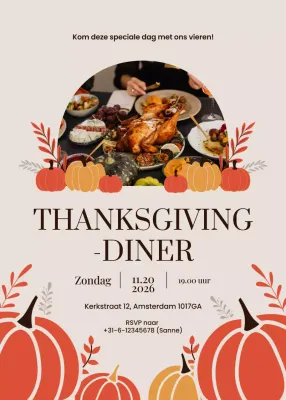 Oranje Rustieke Uitnodiging Thanksgiving Diner
