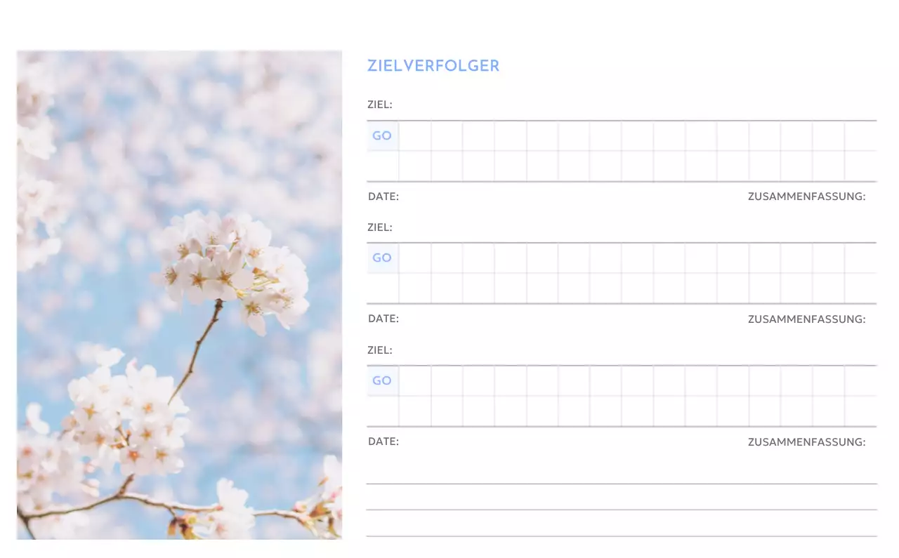 Foto-Zielverfolgungskalender mit einem Hauch von Blau
