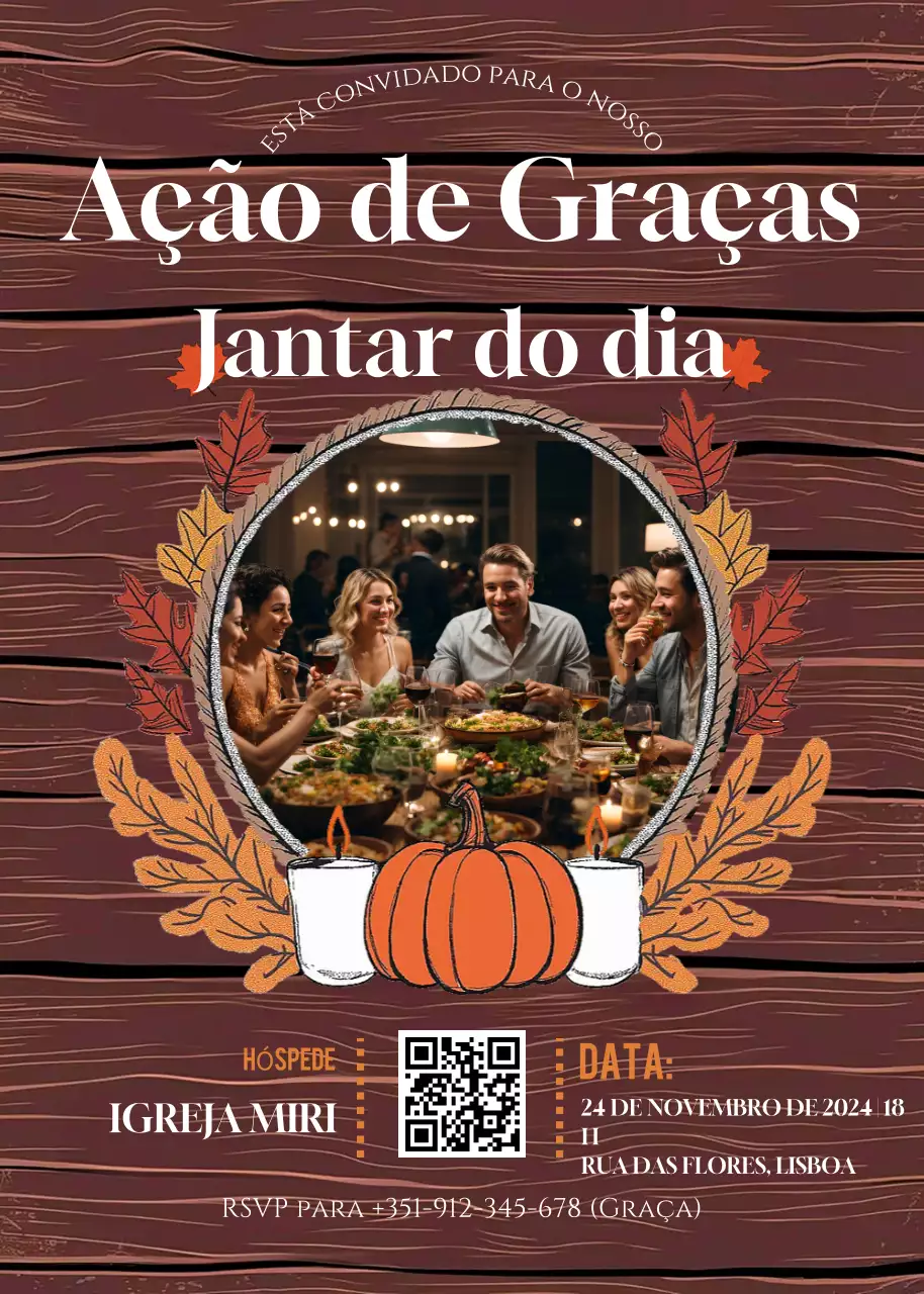 convite rústico castanho para o Dia de Ação de Graças