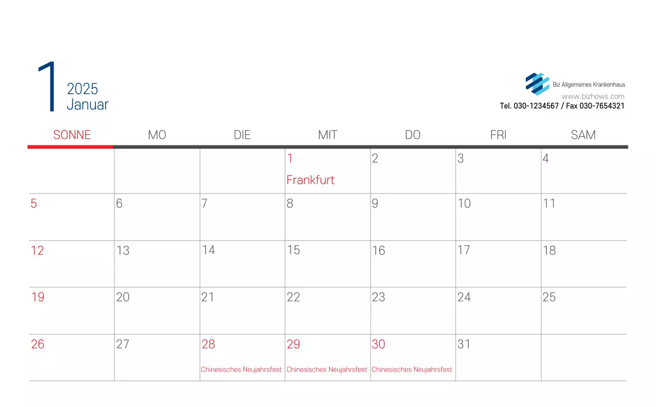 Marineblauer einfacher Krankenhaus-Werbekalender