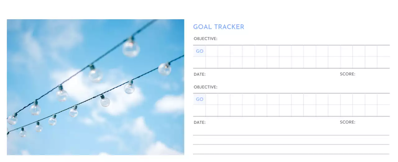 Photo goal tracker calendar with a splash of blue