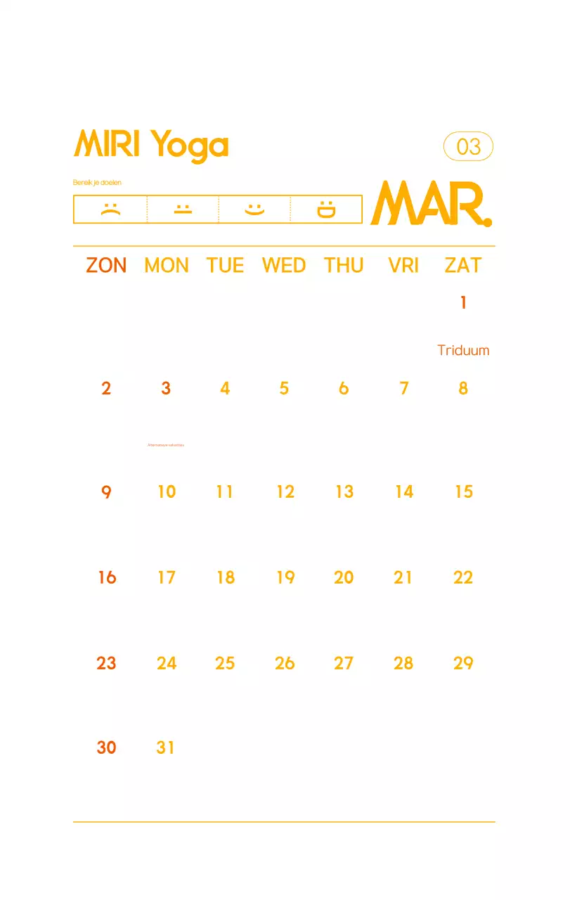 Oranje Minimalistische Yoga Promotiekalender