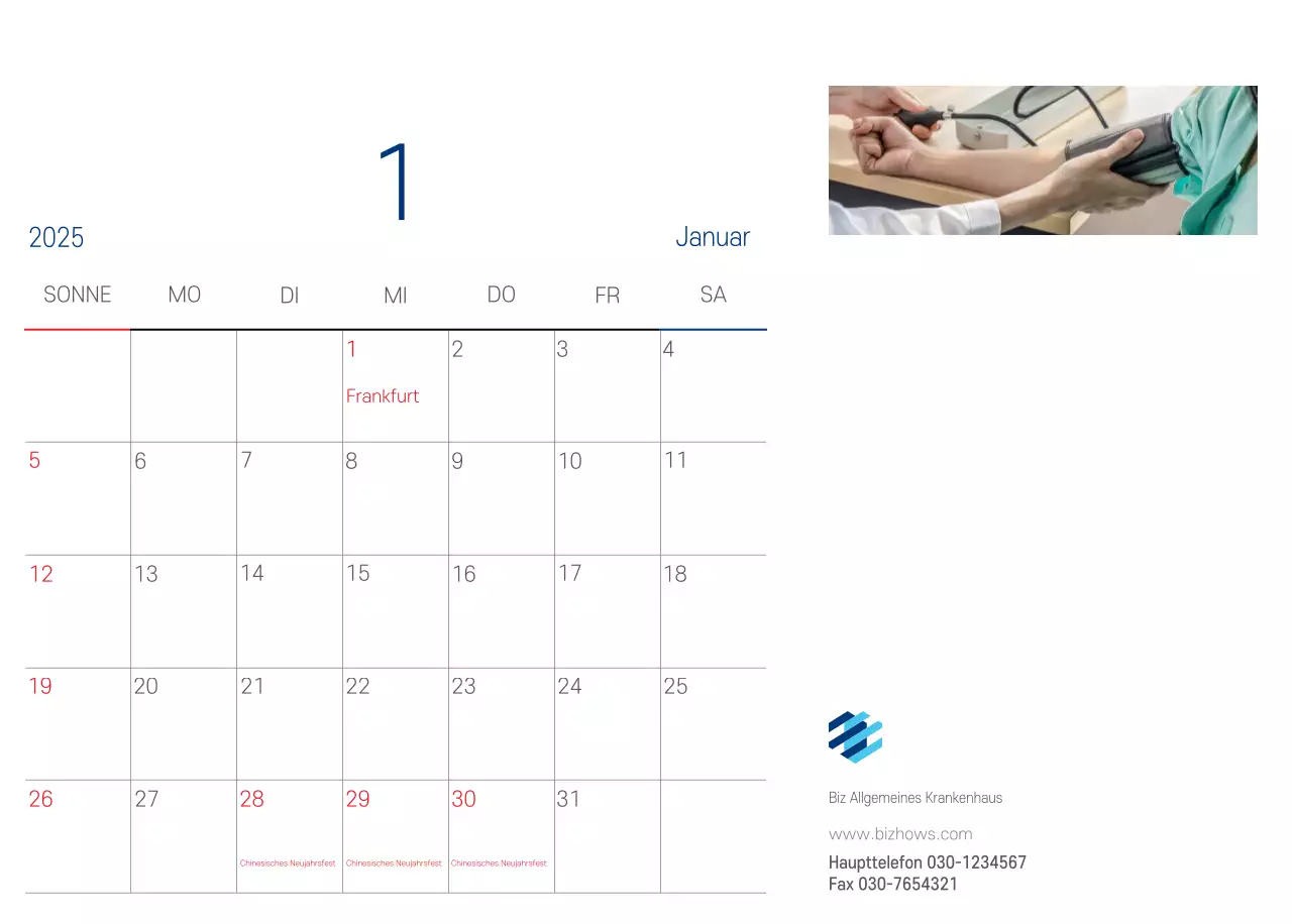 Marineblauer einfacher Krankenhaus-Werbekalender