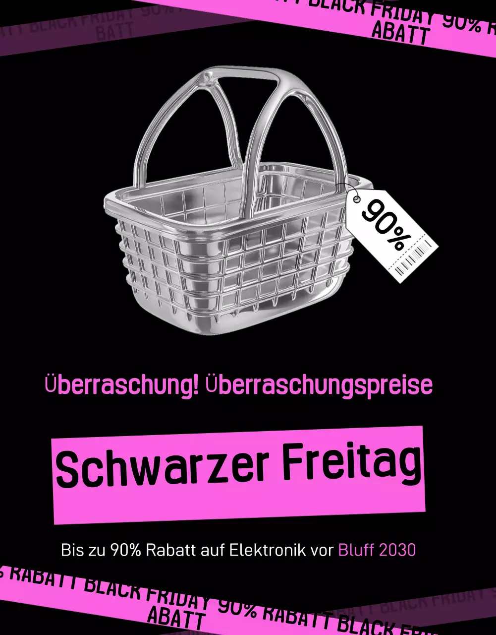 Kitschige Black Friday-Ausverkaufsanzeige in Schwarz und Pink