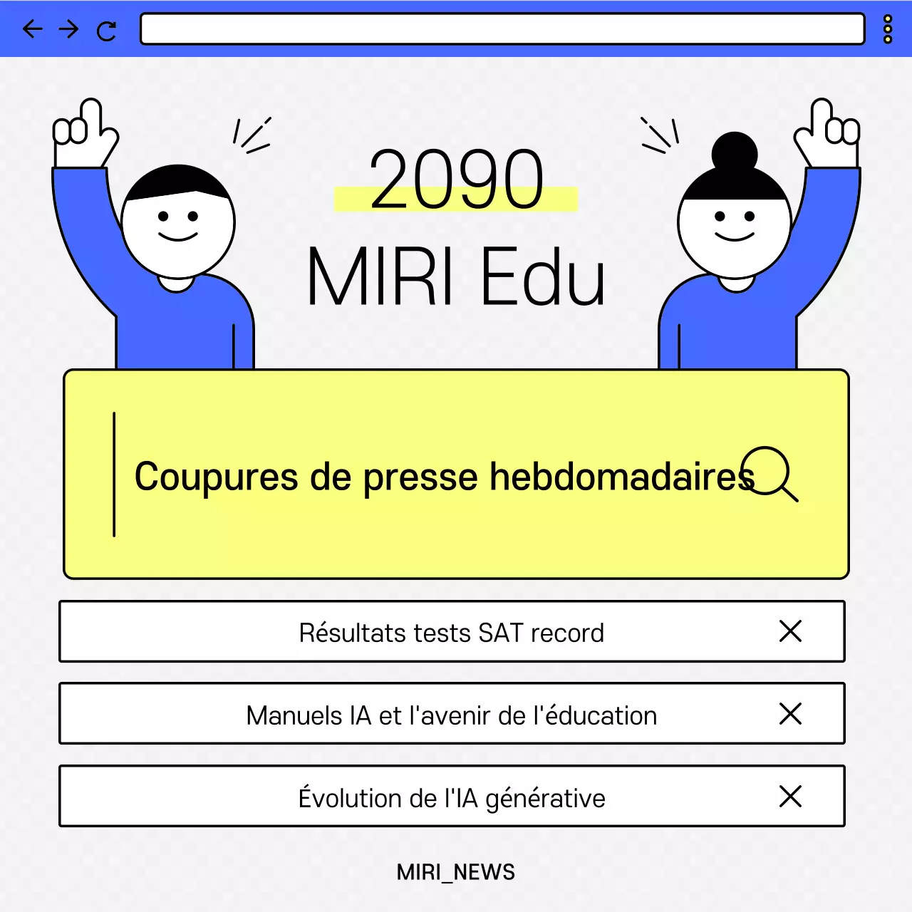 Un bulletin d'information hebdomadaire kitsch en jaune et bleu